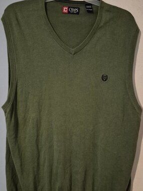 Chaps Sweater Vest Olive Green 100% Cotton V-Neck Men's Size XXL NWOT